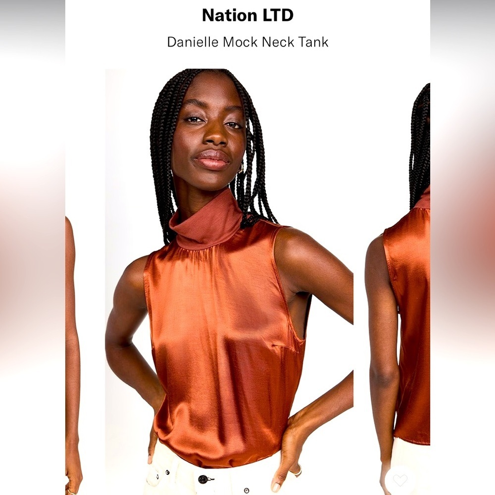 Nwt Danielle Mock Neck Satin Tank Nation Ltd Boho Brown Fall Formal Revolve S